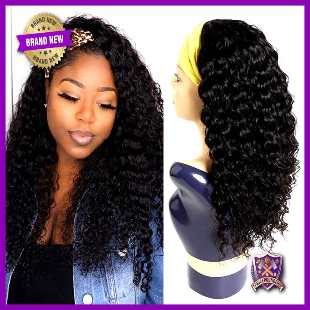 Deep Wave Headband Wig Human Hair Glueless None Lace Front Machine Made